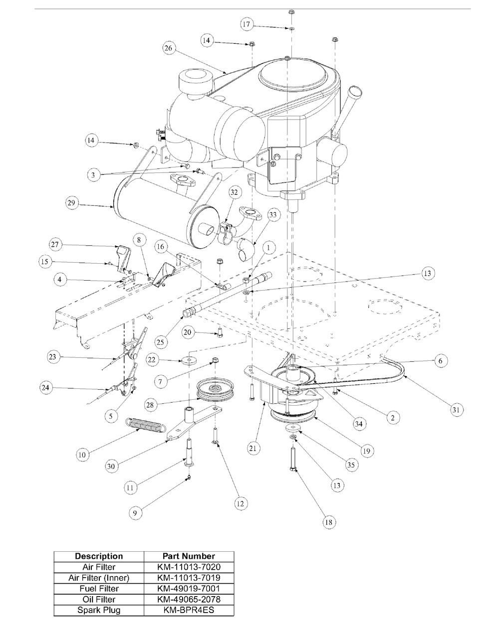 Kawasaki Engine Assembly 25hp Diagram and Parts List for M60-KW (53AB5D8X150-25-HP)(2003 1/2) Cub Cadet Lawn Tractor